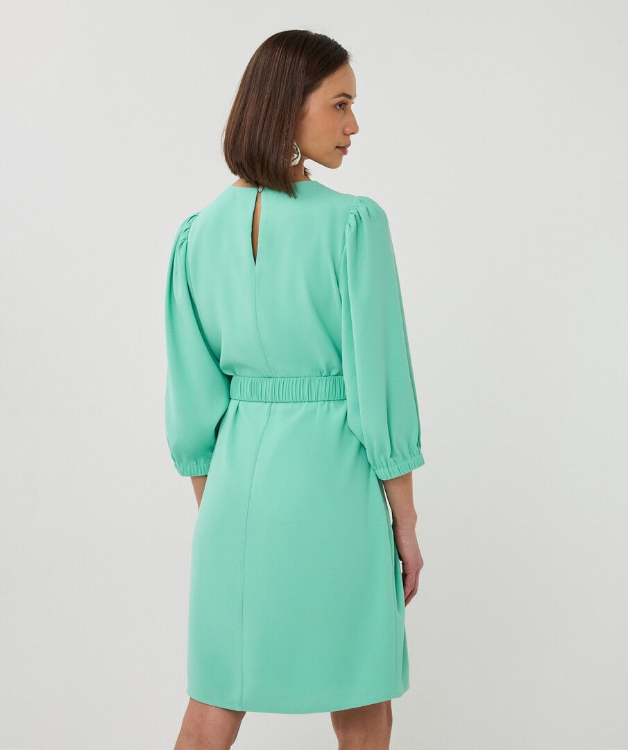 Esqualo Dress Puff Sleeve Crepe - Mint Green