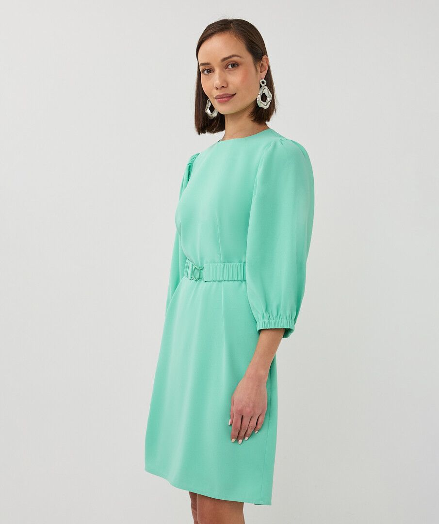 Esqualo Dress Puff Sleeve Crepe - Mint Green
