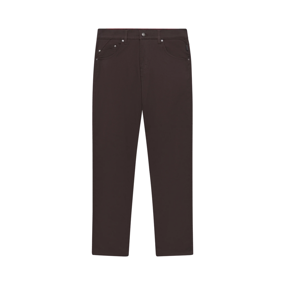 Dark brown slim-fit jeans shown flat against a solid white background.