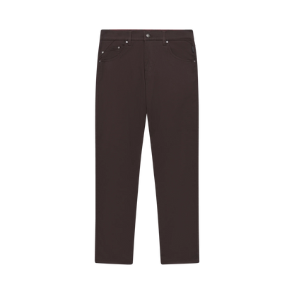 Dark brown slim-fit jeans shown flat against a solid white background.