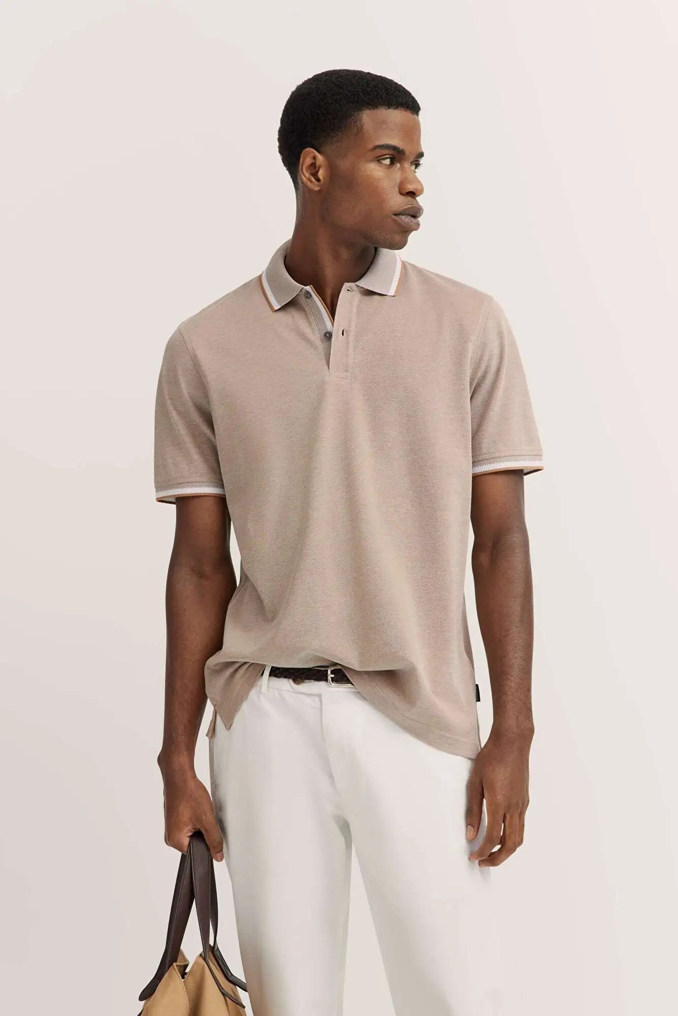 Bugatti Contrast Collar Polo - Biscuit