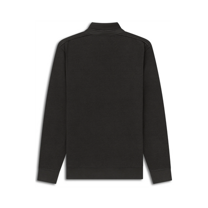 A black long-sleeve mock neck pullover sweatshirt shown from the back, laid flat against a solid white background.