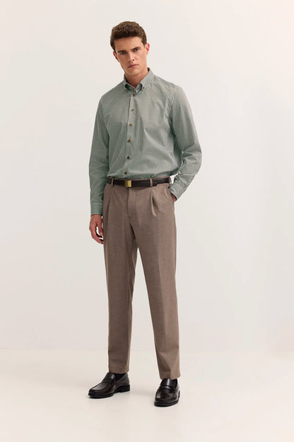 Bugatti Long Sleeve Casual Shirt - Olive Stripe