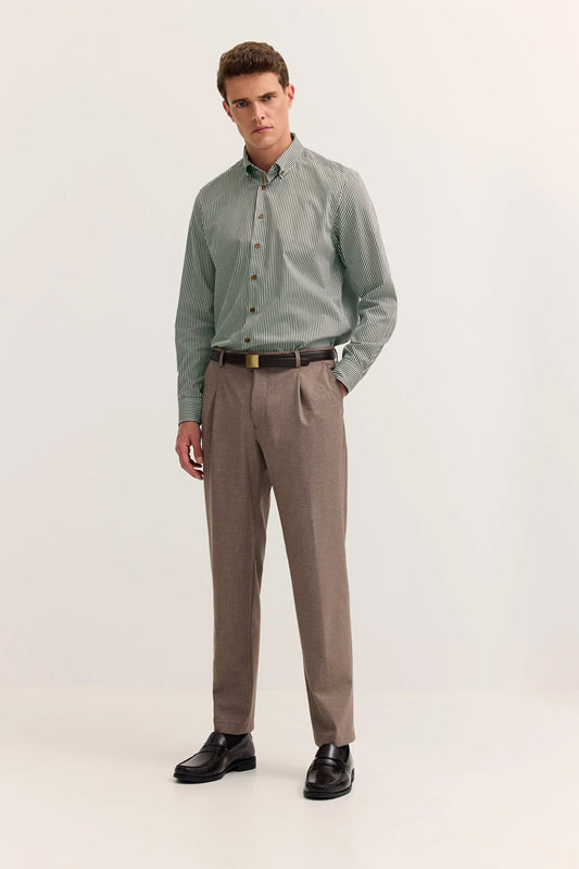 Bugatti Long Sleeve Casual Shirt - Olive Stripe