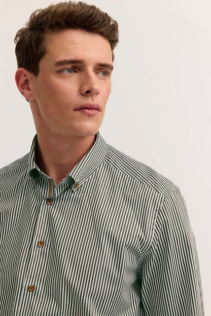 Bugatti Long Sleeve Casual Shirt - Olive Stripe