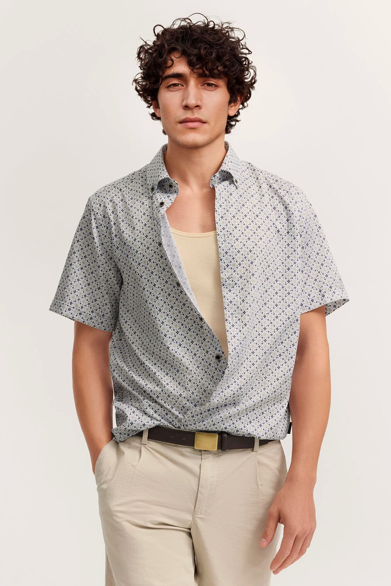Bugatti Short Sleeve Pattern Shirt - Olive
