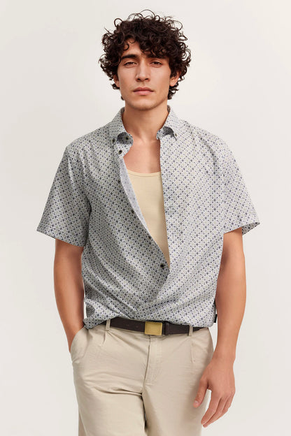 Bugatti Short Sleeve Pattern Shirt - Olive
