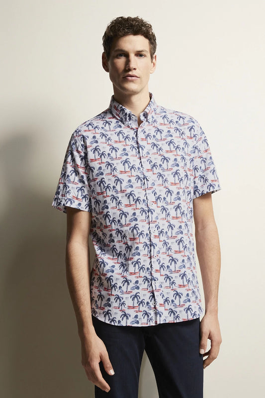 Bugatti Short-Sleeved Shirt - Palm Print
