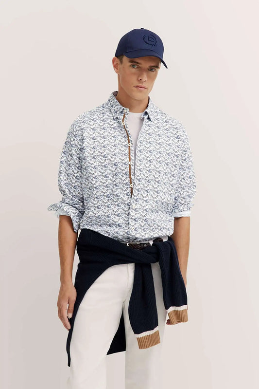 Bugatti Flower Print  Shirt - White