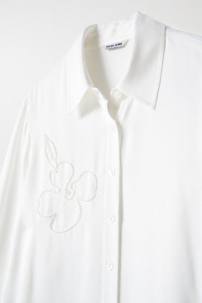 Salsa Sequin Embellished Satin Shirt - Light Pearl