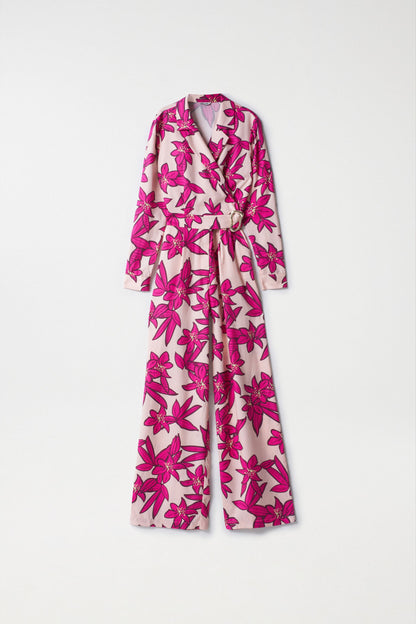 Salsa Jeans Satin-Feel Floral Print Jumpsuit - Pink