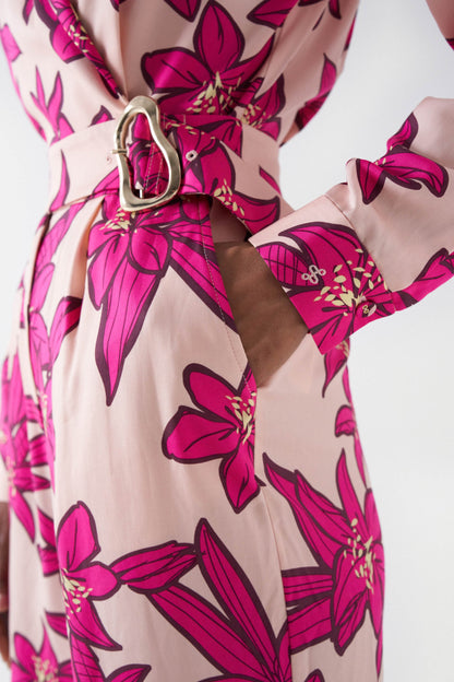 Salsa Jeans Satin-Feel Floral Print Jumpsuit - Pink