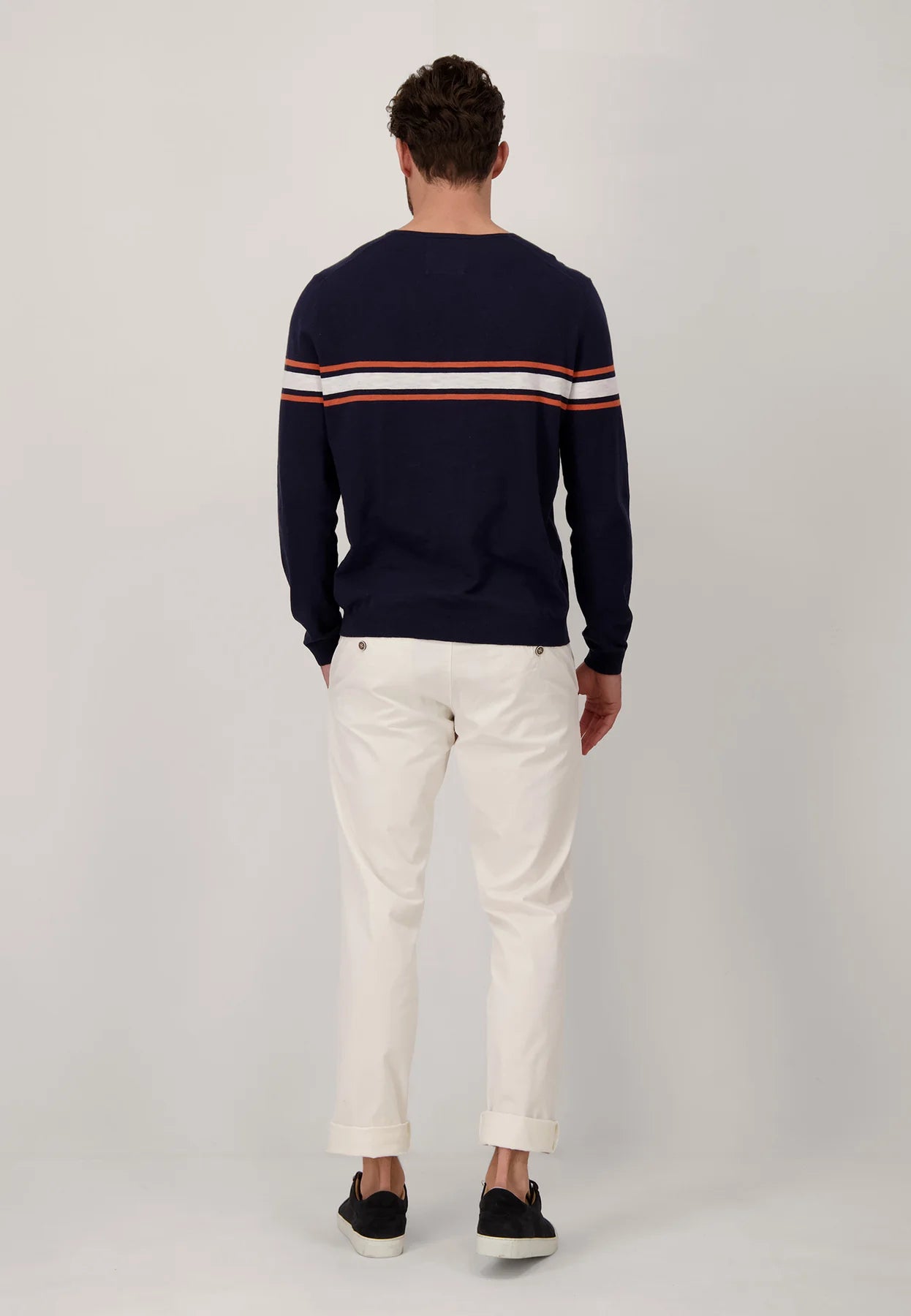 Fynch Hatton Round Neck Sweater - Navy and Orange