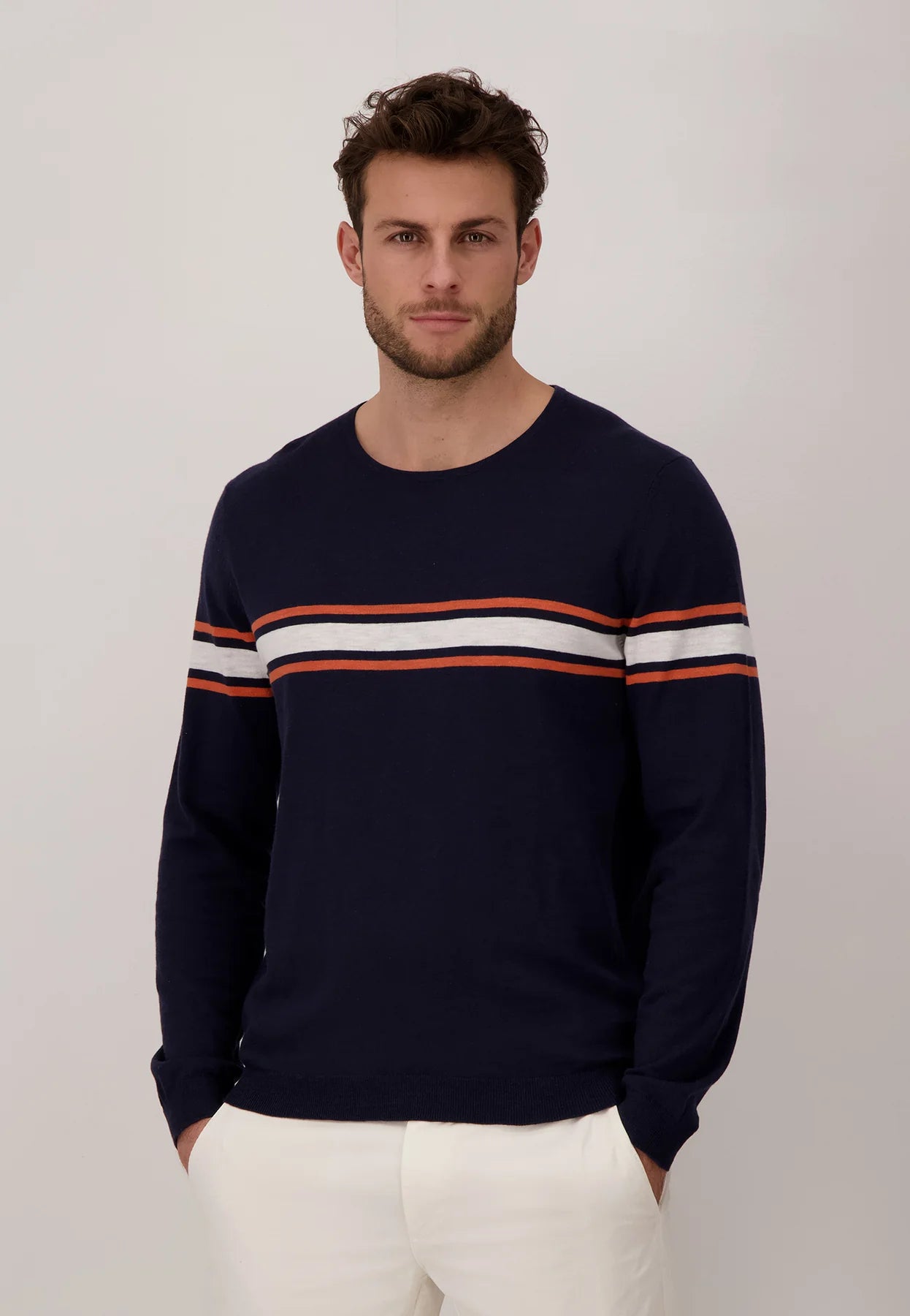 Fynch Hatton Round Neck Sweater - Navy and Orange