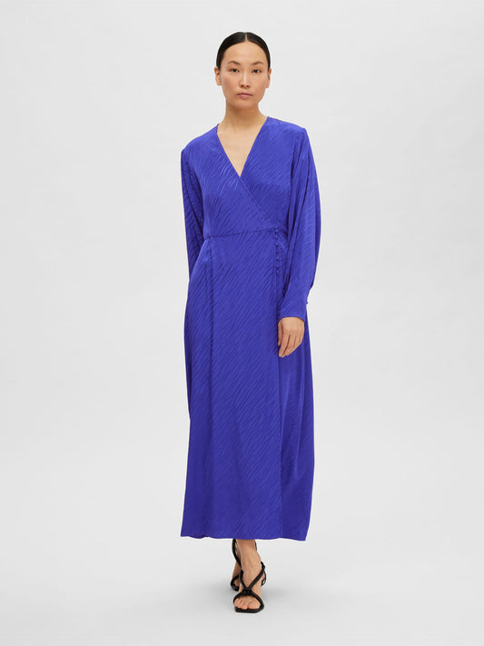Selected Femme Satin Ankle Wrap Dress - Royal Blue