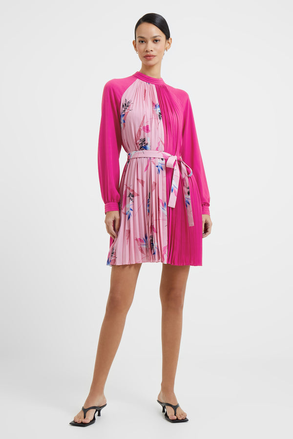 French Connection Pleated High Neck Mini Dress