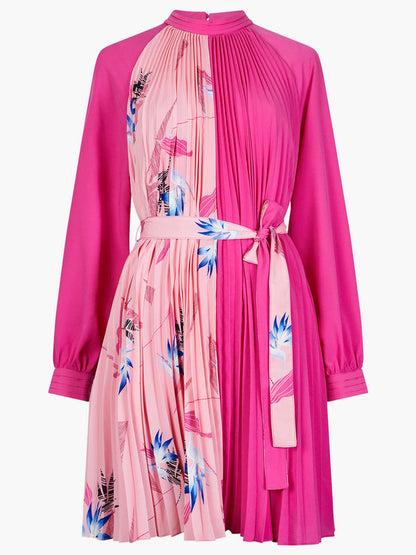 French Connection Pleated High Neck Mini Dress