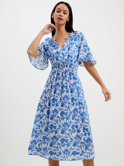 French Connection Cosette Smock Waist Dress - Baja Blue