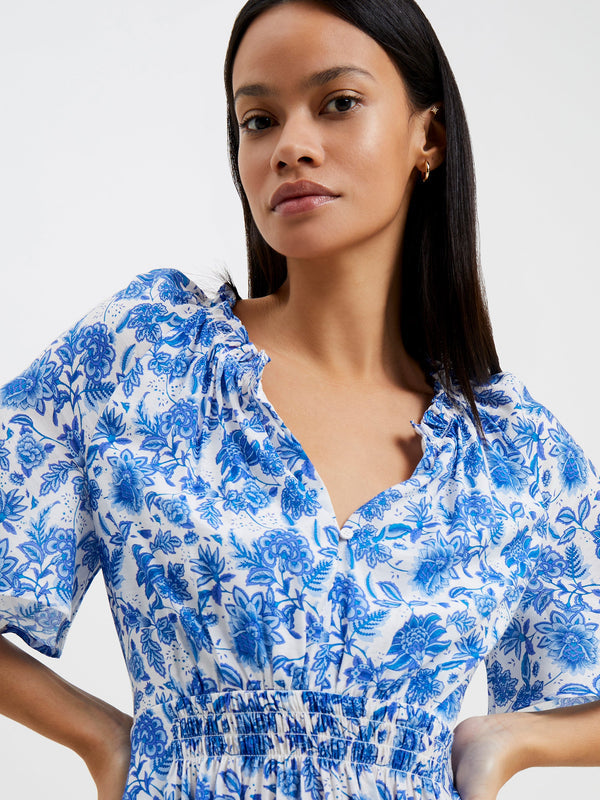 French Connection Cosette Smock Waist Dress - Baja Blue