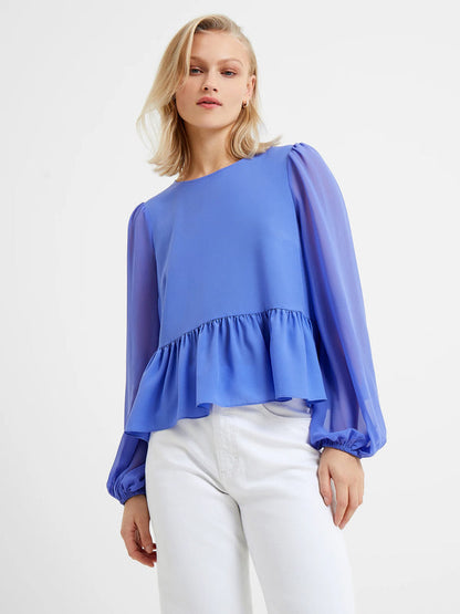 French connection Crepe Light Georgette Peplum Top - Baja Blue