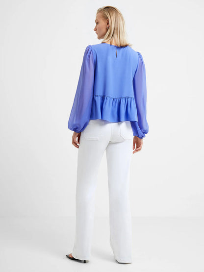 French connection Crepe Light Georgette Peplum Top - Baja Blue