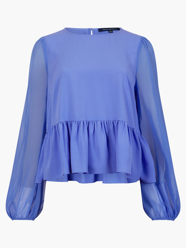 French connection Crepe Light Georgette Peplum Top - Baja Blue