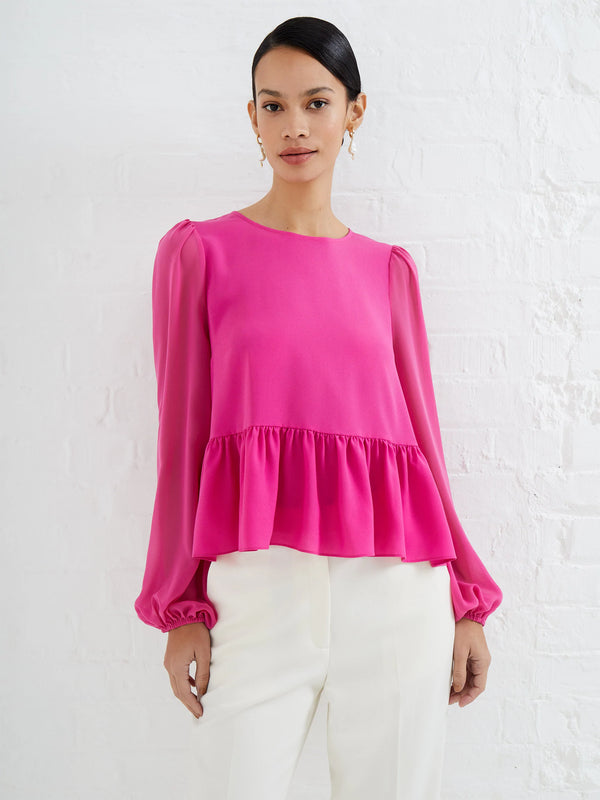 French connection Crepe Light Georgette Peplum Top - Wild Rosa