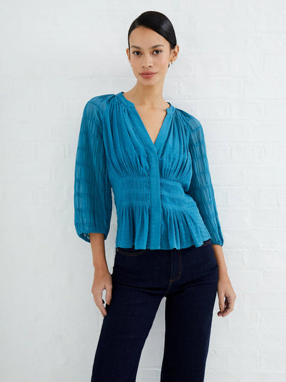 French Connection Cora Pleated Smock Top - Mosaic Blue