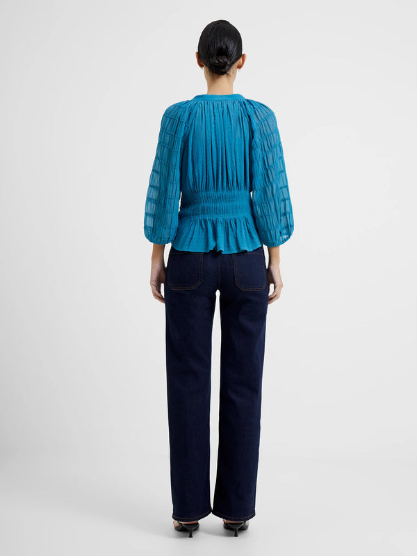 French Connection Cora Pleated Smock Top - Mosaic Blue
