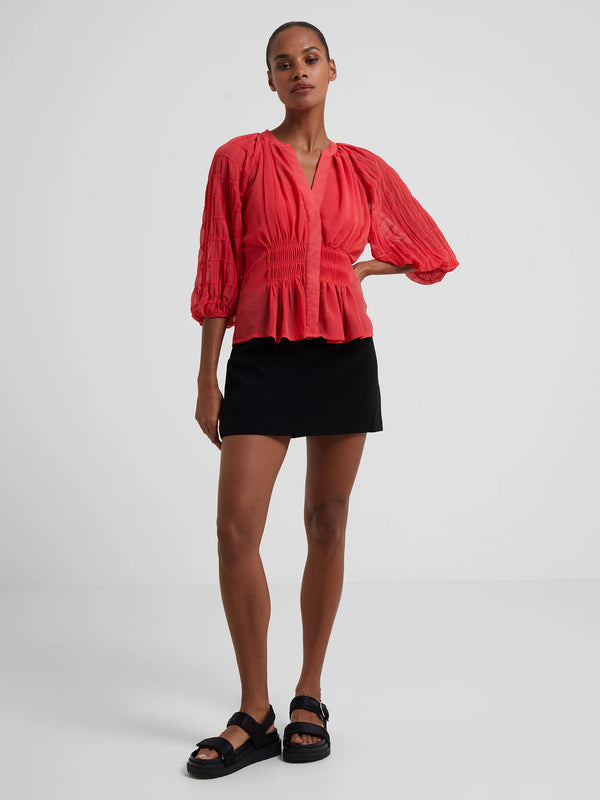 French connection Cora Pleated Smock Top - Red