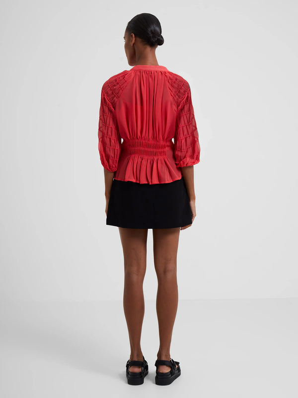 French connection Cora Pleated Smock Top - Red
