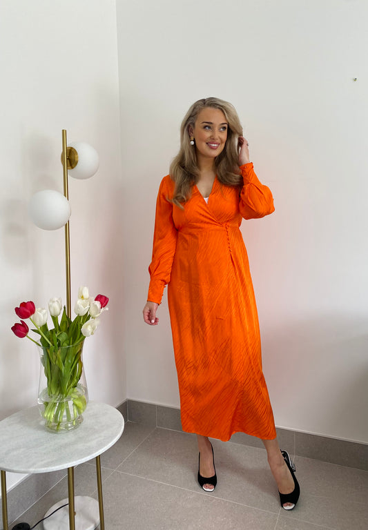Selected Femme Satin Ankle Wrap Dress - Orangeade