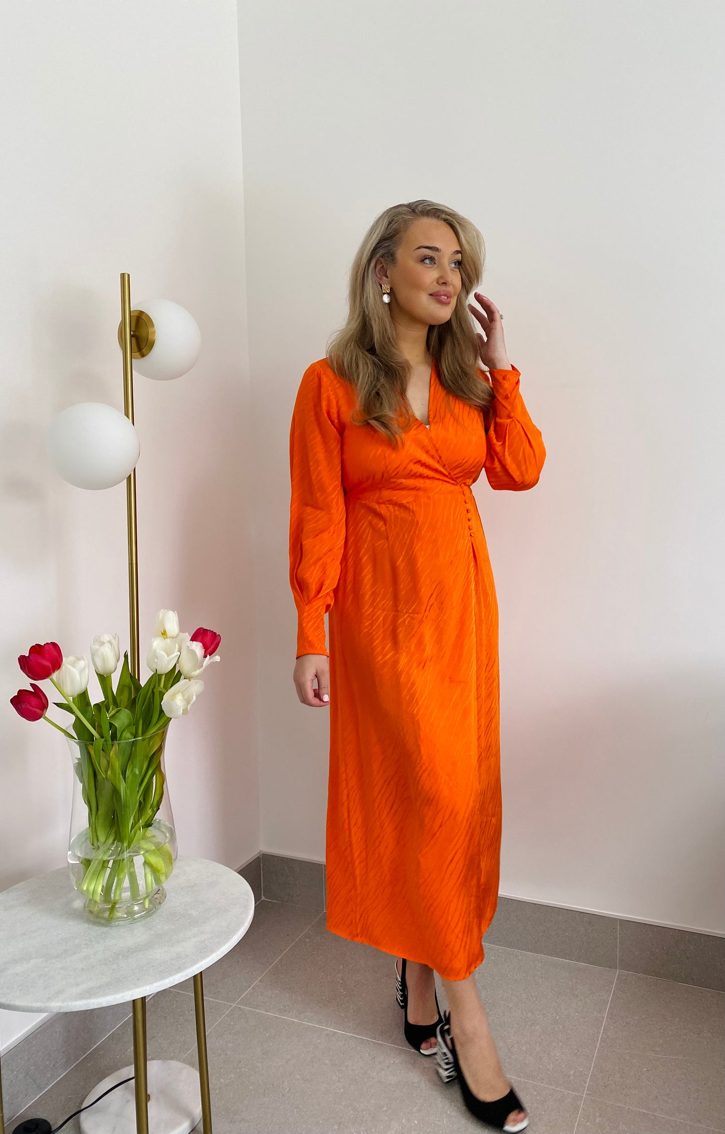 Selected Femme Satin Ankle Wrap Dress - Orangeade